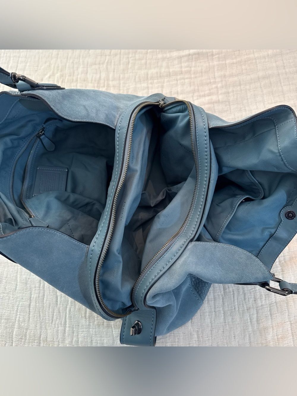 Coach Edie 42 Buffalo-Embossed Mixed Leathers Blue Large Shoulder Bag - Picture 7 of 16